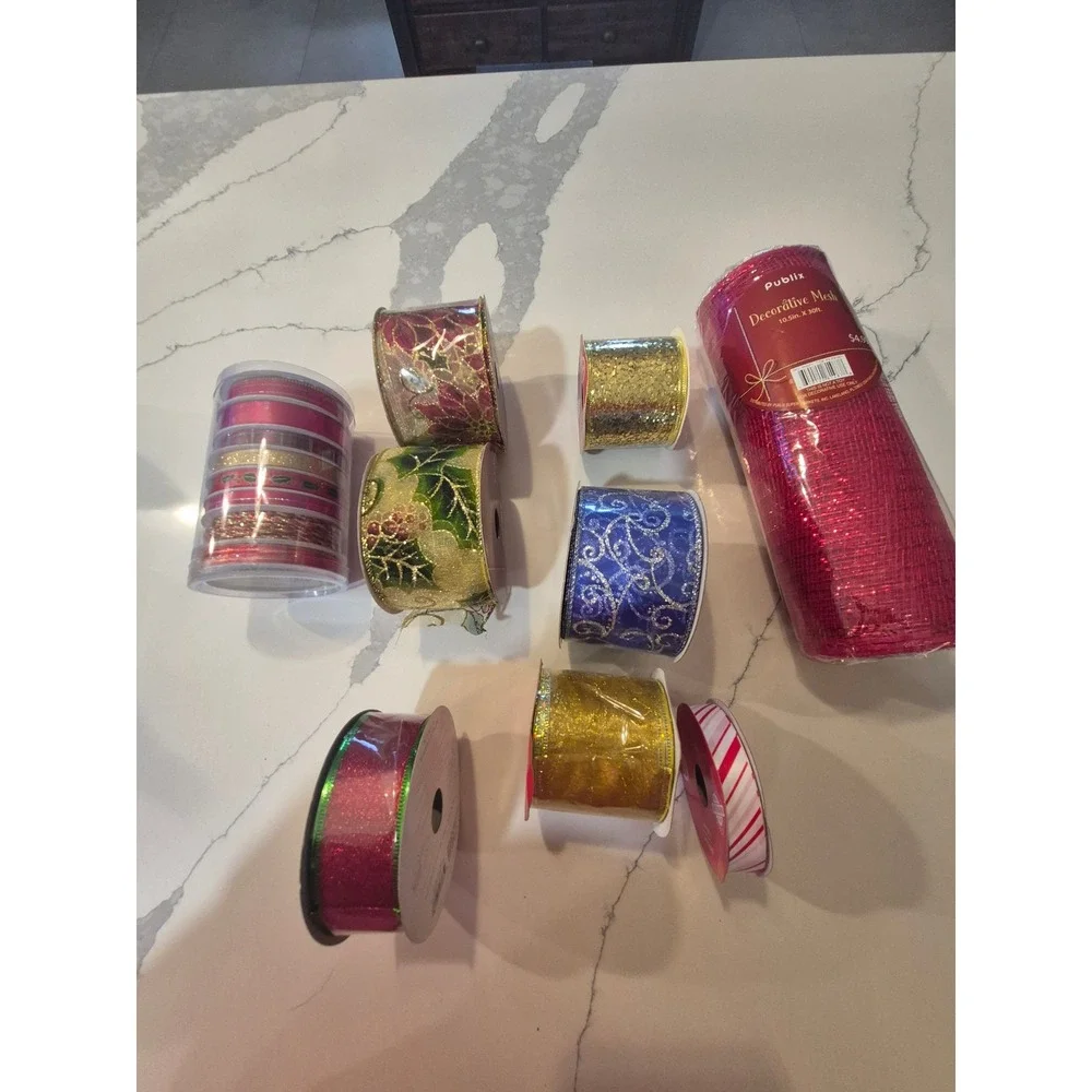 Christmas Ribbon‎ and Mesh Bundle Red Gold Green Blue Glitter Wired